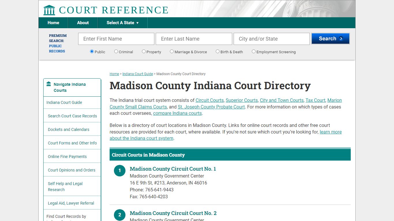 Madison County Indiana Court Directory | CourtReference.com