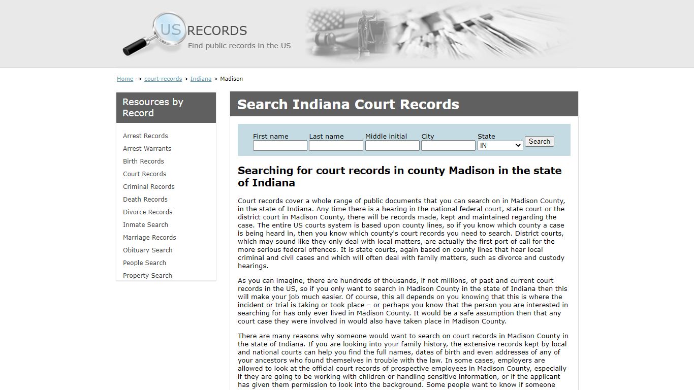 Search Court Records Madison Indiana | US Records